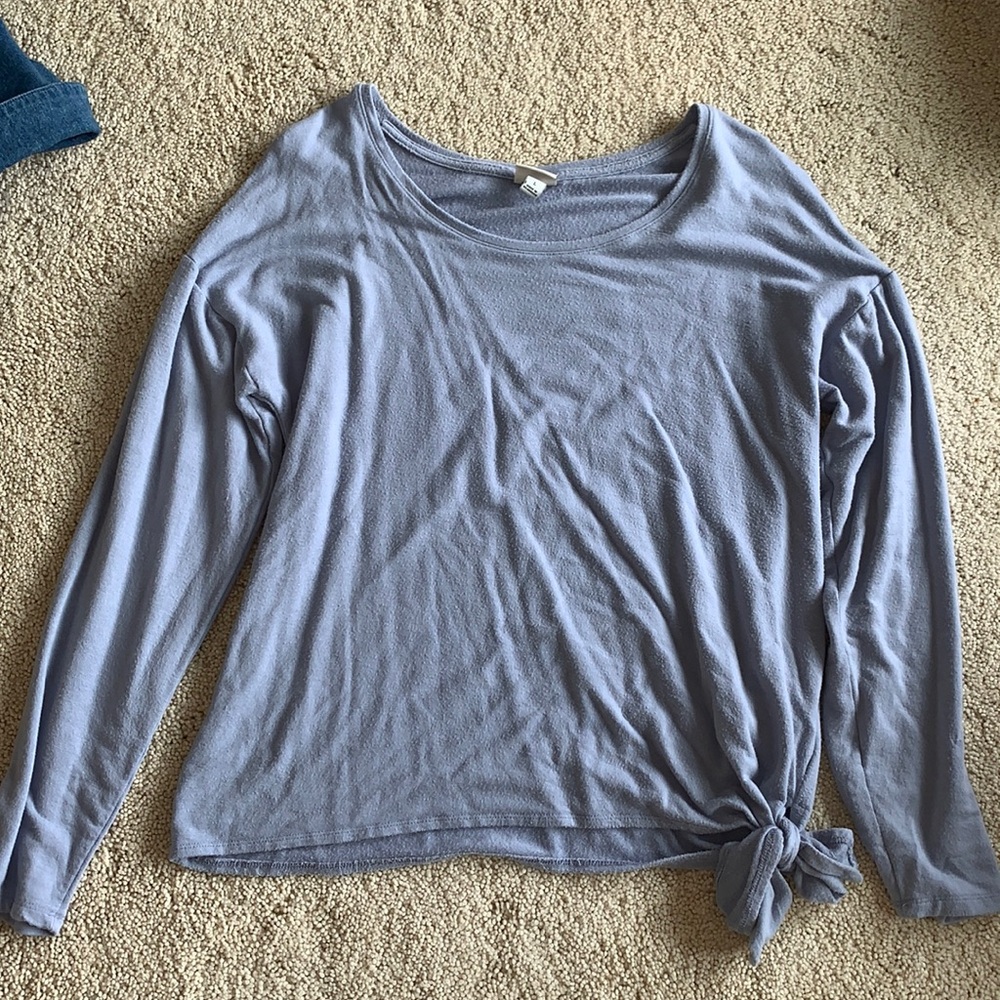 Periwinkle light blue super stretchy and comfy long sleeve with knot side/bottom